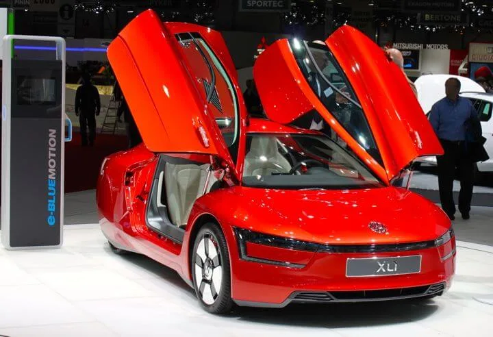 Red VW 1l Car at the Geneva Auto Salon 2013