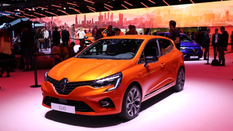 Orange Renault Clio at Geneva Auto Show 2019 illustrating 2019 (December) Europe: Car Sales and Market Analysis