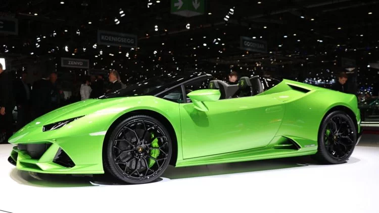 Green Lamborghini Roadster - in 2019 the Lamborghini Urus rather than sleek sports cars were the best-selling model worldwide.